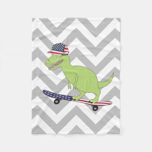 Amerikaanse vlag Dinosaur Skateboarding Fleece Deken (Voorkant)