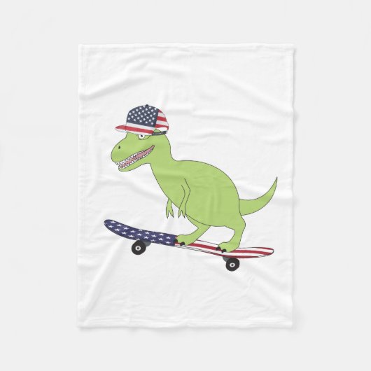 Amerikaanse vlag Dinosaur Skateboarding Fleece Deken (Voorkant)