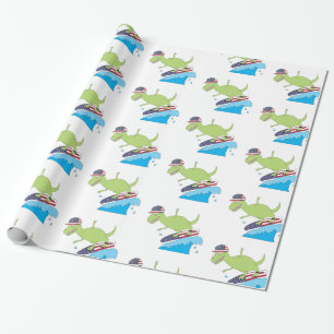 Amerikaanse vlag Dinosaur Surfing Cadeaupapier