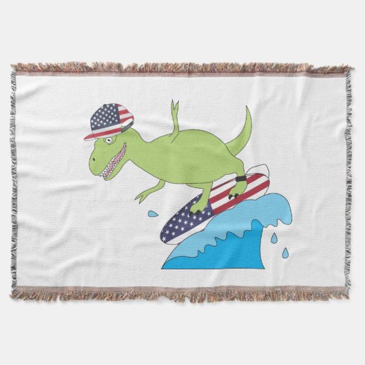 Amerikaanse vlag Dinosaur Surfing Deken (Voorkant)