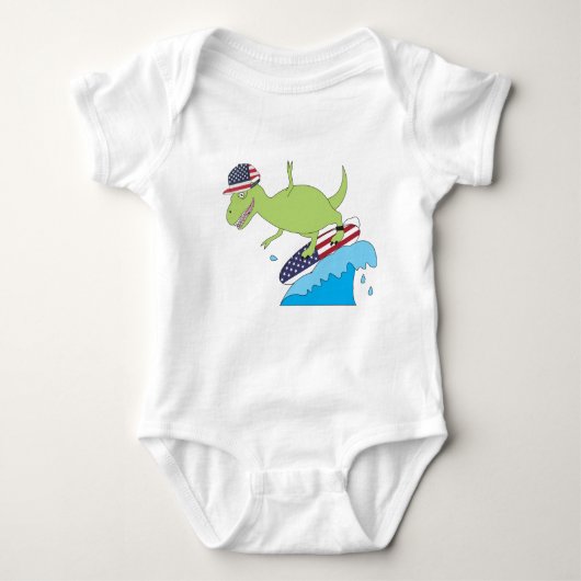 Amerikaanse vlag Dinosaur Surfing Romper (Voorkant)