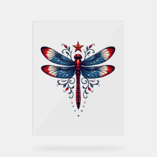 Amerikaanse Vlag Dragonfly Patriottische 4th of Ju Acryl Bord