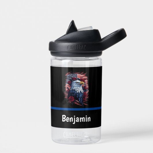 Amerikaanse Vlag Eagle Rozen Rood Wit Blauw Waterfles (Links)