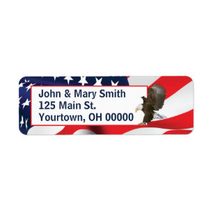 Amerikaanse vlag en Bald Eagle Etiket