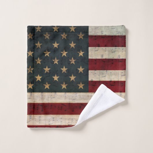  Amerikaanse vlag en blademuziek Bad Handdoek (Wasdoekje)