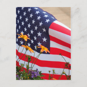 Amerikaanse vlag en bloemen briefkaart