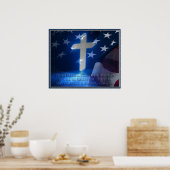 Amerikaanse vlag en Christelijk kruis, fascistisch Poster (Keuken)