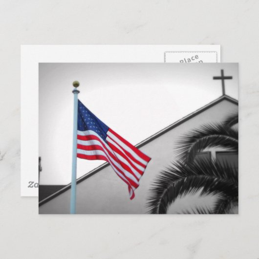 Amerikaanse vlag en Crucifix Briefkaart (Voorkant / Achterkant)