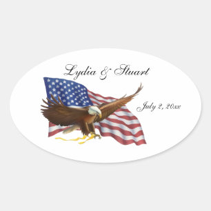 Amerikaanse vlag en Eagle Wedding Ovale Sticker