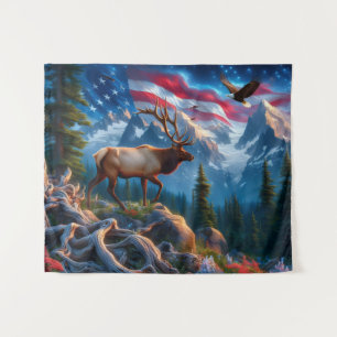Amerikaanse vlag en eland wandtapijt wandkleed