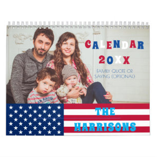 Amerikaanse vlag en familiefoto-retro kalender