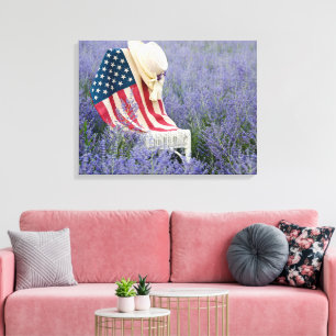 Amerikaanse vlag en hoed op stoel canvas afdruk