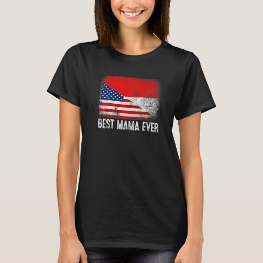 Amerikaanse vlag en Indonesische vlag Beste mama o T-shirt (Voorkant)