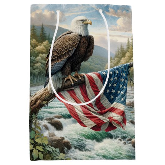 Amerikaanse vlag en kale adelaar voor verjaardag medium cadeauzakje (Voorkant)