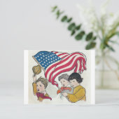 Amerikaanse vlag en kinderen briefkaart (Staand voorkant)