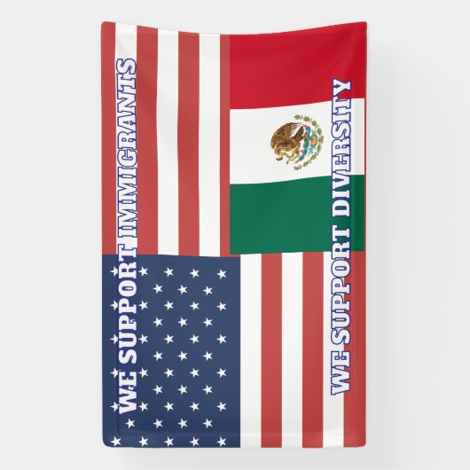 Amerikaanse vlag en Mexicaanse vlag - We steunen d Spandoek (Verticaal)