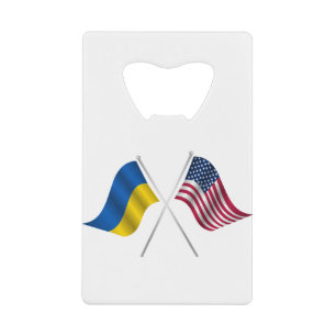 Amerikaanse vlag en Oekraïense vlag Kredietkaart Flessenopener
