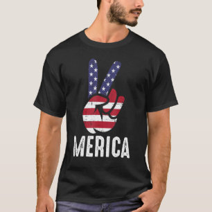 Amerikaanse vlag en patriottisch vredesteken hand t-shirt
