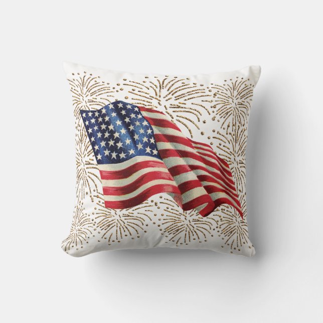 -Amerikaanse vlag en vierde vuurwerk van juli Kussen (Voorkant)