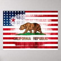 Amerikaanse vlag en vlag van Californië