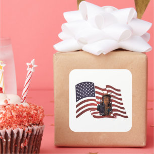 Amerikaanse vlag en Vrijheidsbeeld Vierkante Sticker