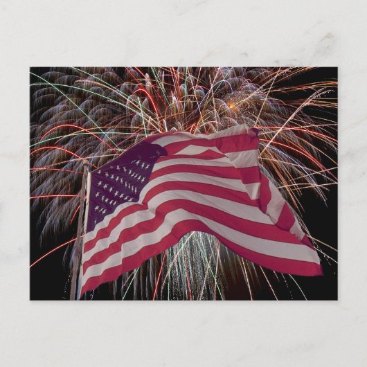 Amerikaanse vlag en vuurwerk briefkaart (Voorkant)
