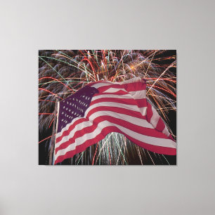 Amerikaanse vlag en vuurwerk canvas afdruk