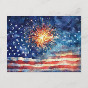 Amerikaanse vlag en vuurwerk en Amerikaanse beloft Feestdagenkaart