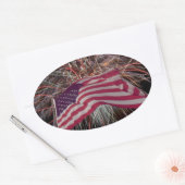 Amerikaanse vlag en vuurwerk ovale sticker (Envelop)