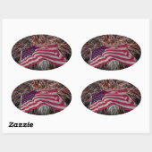 Amerikaanse vlag en vuurwerk ovale sticker (Vel)