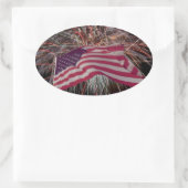 Amerikaanse vlag en vuurwerk ovale sticker (Tas)