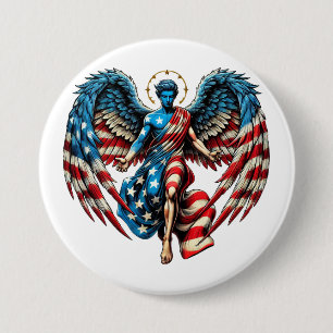Amerikaanse Vlag Engel Man Patriottische Kunst Ronde Button 7,6 Cm