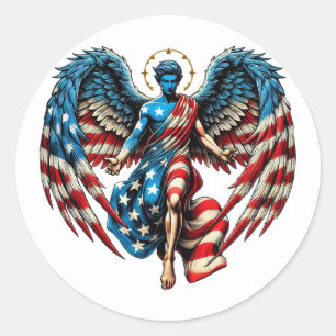 Amerikaanse Vlag Engel Man Patriottische Kunst Ronde Sticker