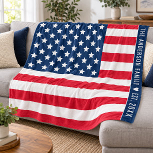 Amerikaanse vlag familienaam gevestigd jaar fleece deken