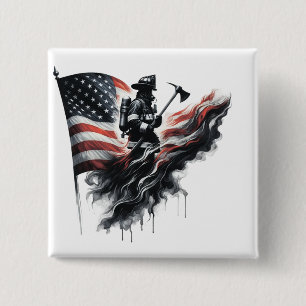 Amerikaanse vlag. Firefighter Vierkante Button 5,1 Cm