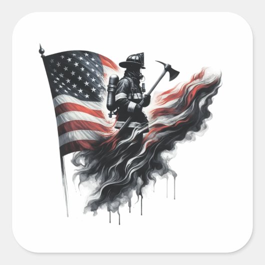 Amerikaanse vlag. Firefighter Vierkante Sticker (Voorkant)