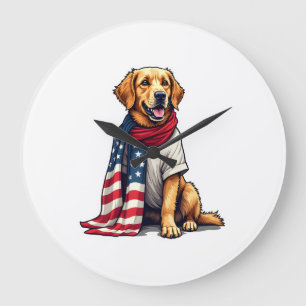 Amerikaanse Vlag Gegraveerde Golden Retriever Hond Grote Klok