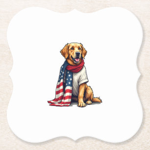 Amerikaanse Vlag Gegraveerde Golden Retriever Hond Kartonnen Onderzetters