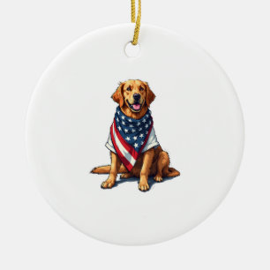 Amerikaanse Vlag Gegraveerde Golden Retriever Hond Keramisch Ornament