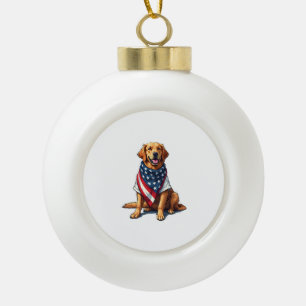 Amerikaanse Vlag Gegraveerde Golden Retriever Hond Keramische Bal Ornament