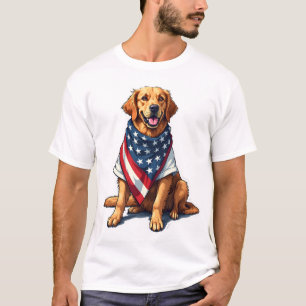 Amerikaanse Vlag Gegraveerde Golden Retriever Hond T-shirt