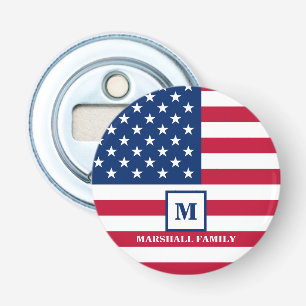 Amerikaanse vlag Gepersonaliseerd monogram 4 juli Button Flesopener
