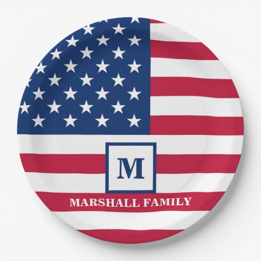 Amerikaanse vlag Gepersonaliseerd monogram 4 juli Papieren Bordje (Voorkant)