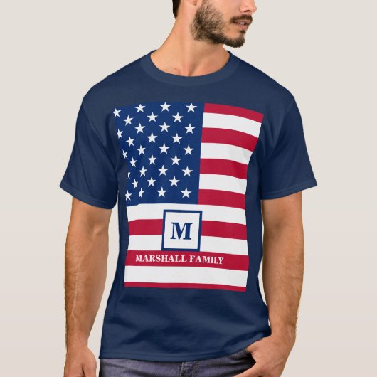 Amerikaanse vlag Gepersonaliseerd monogram 4 juli T-shirt (Voorkant)