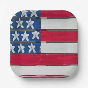 Amerikaanse vlag geschilderd op houten pallet papieren bordje