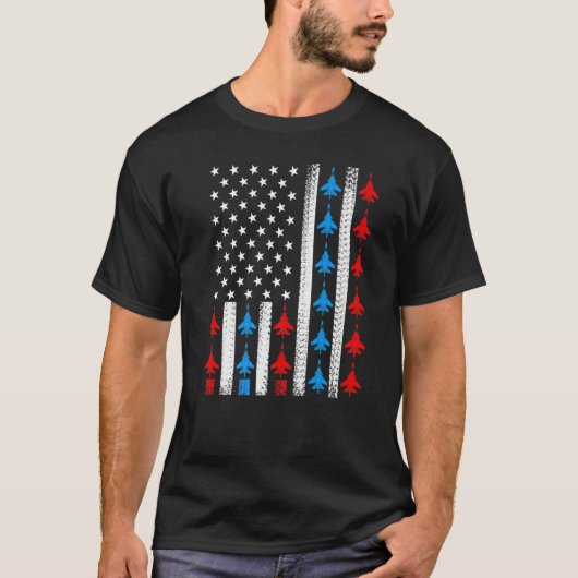 Amerikaanse vlag gevechtsvliegtuig 4 juli Patriott T-shirt (Voorkant)