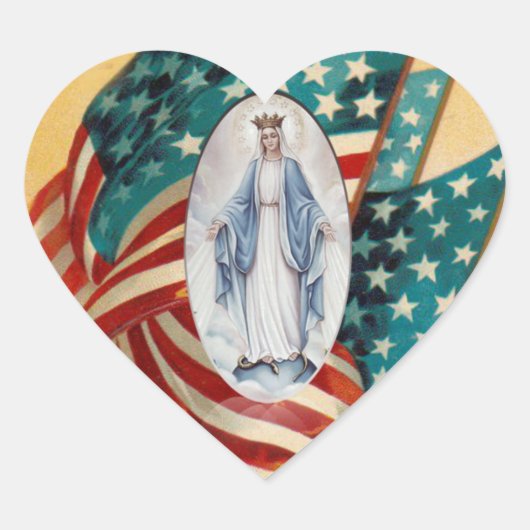  Amerikaanse vlag Gezegende Maagd Maria Hart Sticker (Voorkant)