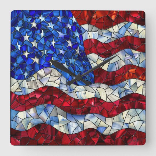 Amerikaanse vlag Glas in lood wandklok Vierkante Klok (Voorkant)
