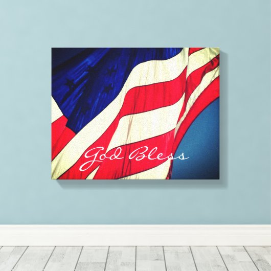 Amerikaanse vlag - God zegene verpakte canvas prin (Insitu (Houten vloer))