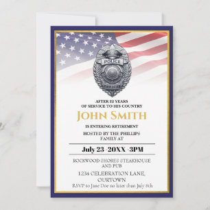 Amerikaanse vlag / Golden Police Officer Pensioenp Kaart